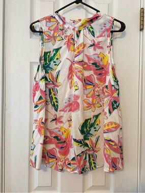 Emily Wonder Floral Sleeveless Blouse L Bright Tropical Print Lightweight Beach